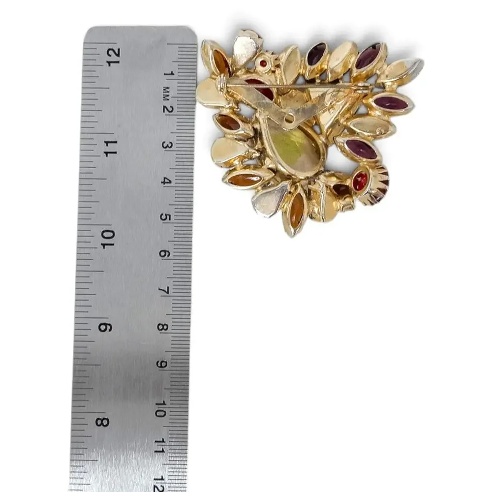Vintage Juliana Fruit Salad Brooch Multicolor Rhinestone Navette Gold Tone